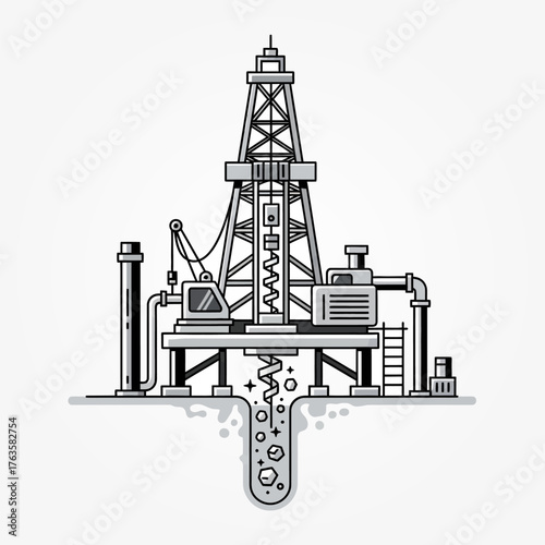 Industrial oil derrick extracting fossil fuels from the ground.