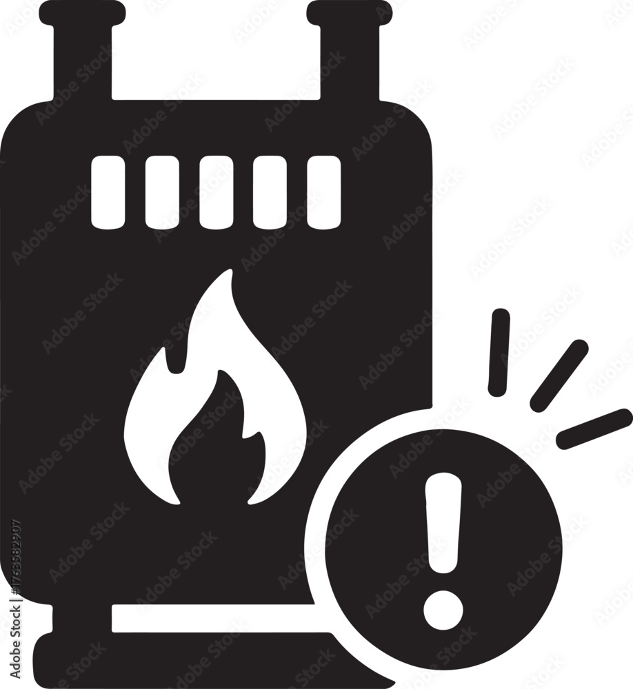 Fototapeta premium Gas leak detector glyph icon with small emergency alarm symbol for safety and hazard alert.