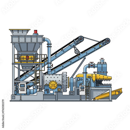 Industrial Processing Plant with Conveyor Belts and Machinery.