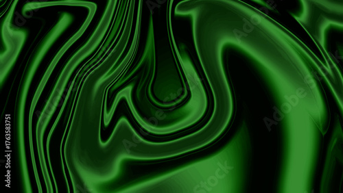 Abstract metallic green and black fluid digital art for modern design.