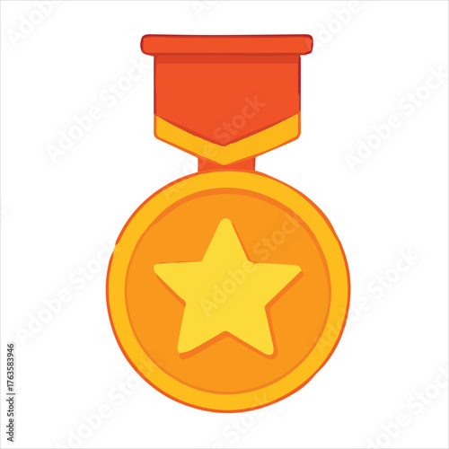 Gold Star Medal with Red Ribbon Vector Illustration