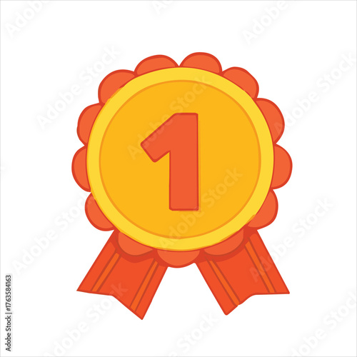 Gold Number One Award Ribbon Badge Vector Illustration