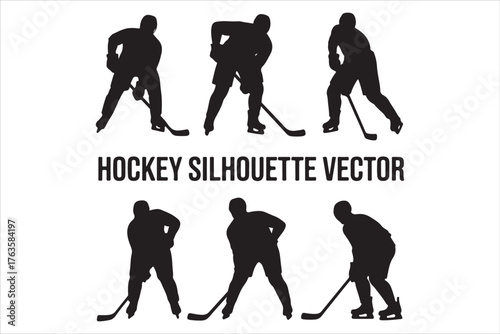 Hockey Players Silhouette Set  Sport Action Poses Vector Design