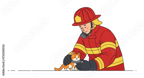 Firefighter cares for rescued kitten in heartwarming moment