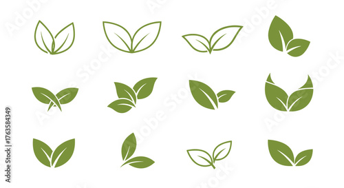 Collection of Green Leaf Logos and Icons for Nature and Organic Concepts.