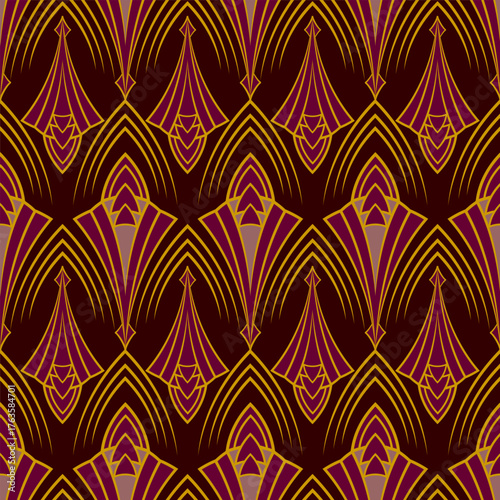 Art Deco style colorful seamless pattern. Geometric decorative texture. Vector vintage background.
