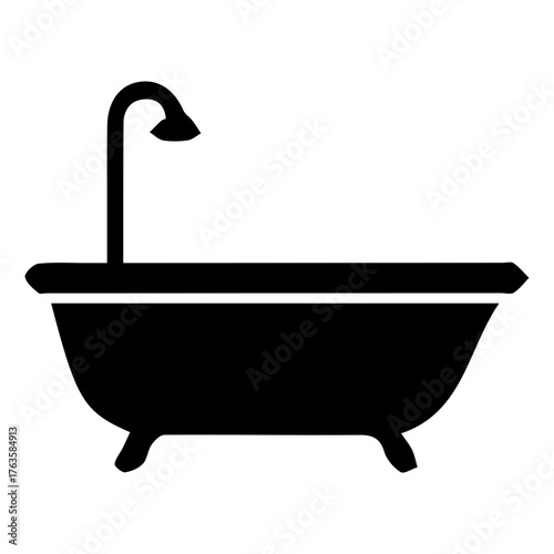 Classic Bathtub Icon in Black Silhouette Style Representing Bathroom Furniture and Relaxation Concept