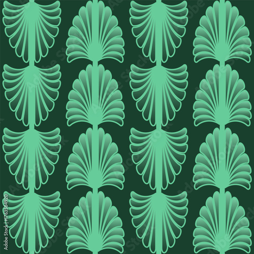 Art Deco style floral seamless pattern. Geometric decorative texture, green color. Vector vintage background.