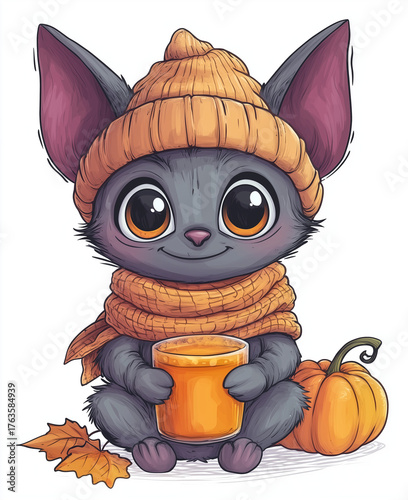 halloween cat with pumpkin