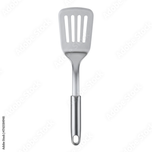 Stainless steel slotted spatula isolated