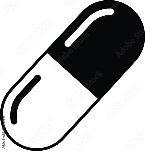 Black and White Capsule Pill Icon Medical Drug Symbol Simple Vector Illustration