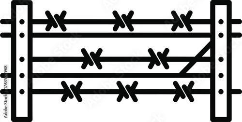 Barbed Wire Fence Outline Icon Vector Illustration Barrier Boundary Security Gate Symbol