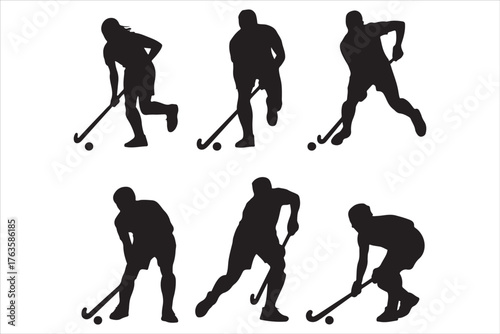 Hockey Players Silhouette Set  Sport Action Poses Vector Design