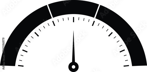 Minimalist Black Semicircle Gauge Icon with Pointer and Scale Indicator Vector Graphic