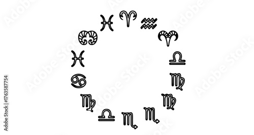 Zodiac circle, featuring all twelve astrological signs in a simple, minimalist design
