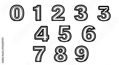 Number line art collection with zero, one, two, three, four, five, six, seven, eight, nine