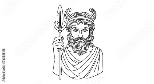 Illustration of poseidon, the greek god of the sea, with a trident