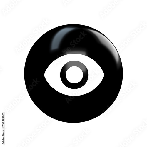 white eye icon on metal black glossy button