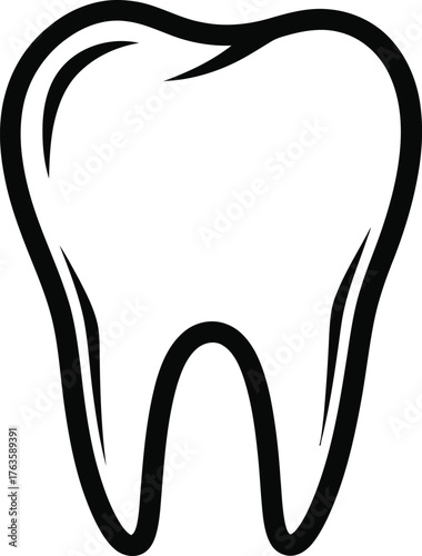 Simple Black and White Outline Vector Icon of a Molar Tooth Dental Anatomy Illustration