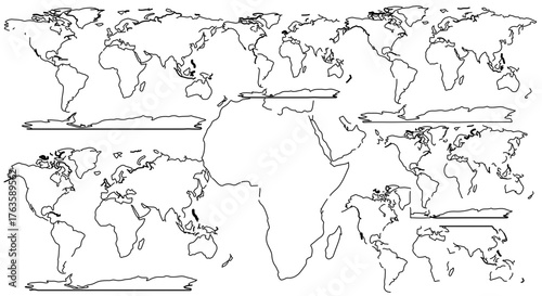World map outline, a geographical representation of continents and oceans