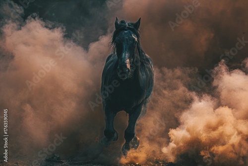 Powerful Black Horse Emerges From Smoke and Flames in Dramatic Scene