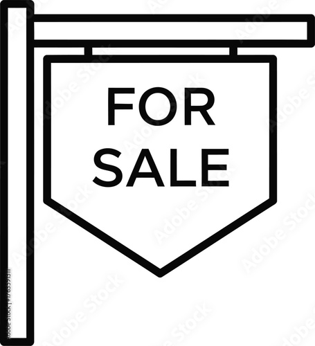 For Sale Sign Outline Vector Icon Real Estate Property Listing Yard Notice Minimalist Line Art Graphic