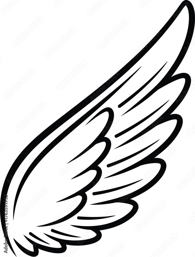 Naklejka premium Stylized cartoon single angel wing outline vector illustration