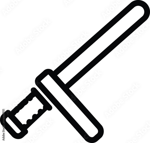 Police Baton Nightstick Outline Icon Vector Illustration Law Enforcement Security Authority Tool Black and White Line Art