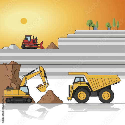 Heavy Construction Equipment at a Mining Site.