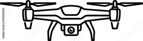 Front view outline icon of a drone quadcopter with camera Modern technology delivery surveillance aerial vector illustration