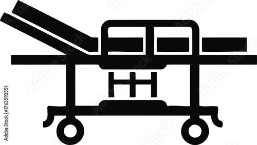 Adjustable Hospital Gurney or Medical Stretcher Icon Simple Black Silhouette Vector