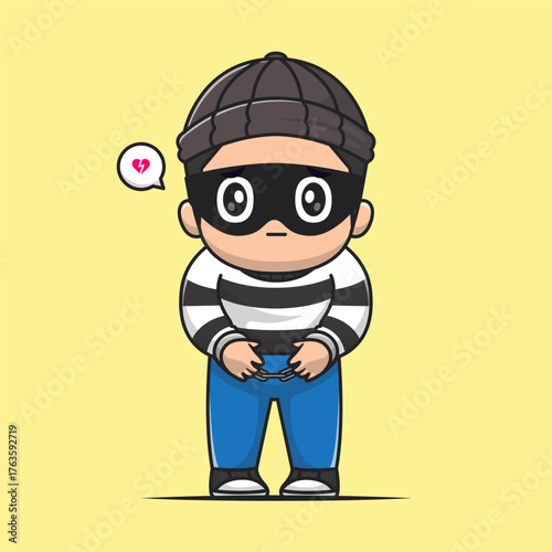 Cute Thief In Handcuffs Cartoon
