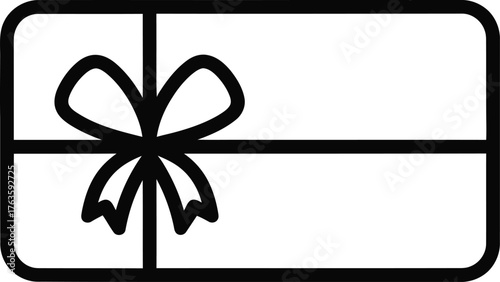 Outline Gift Card with Ribbon Bow Icon Vector Illustration
