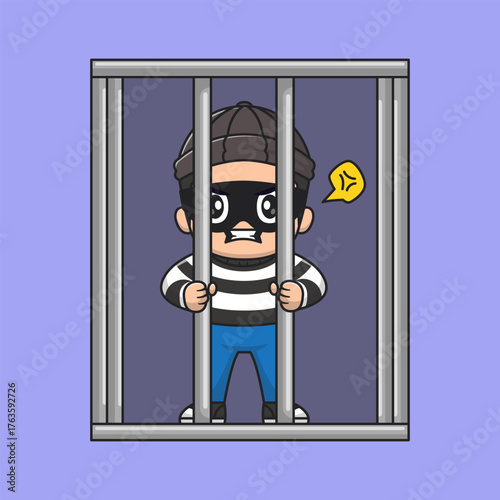 Cute thief In Jail Cell Cartoon