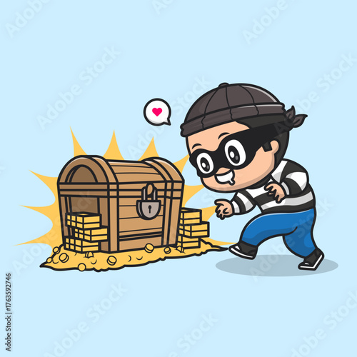 Cute Thief Looking Treasure Cartoon