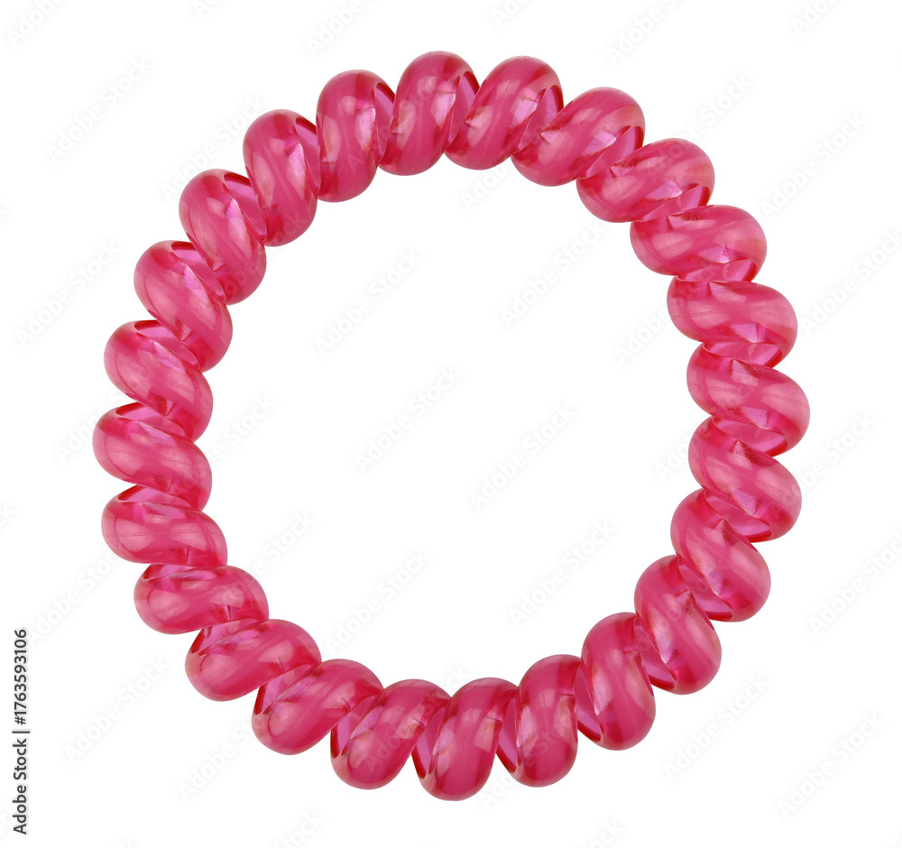 Obraz premium Pink spiral hair bands isolated on a transparent background. Full depth of field. PNG.