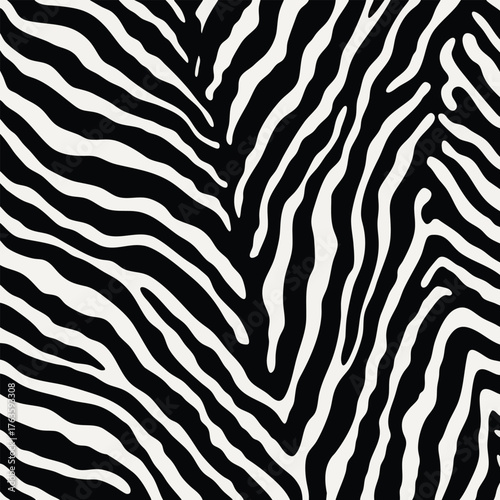 Zebra seamless pattern. Abstract organic black and white background with irregular stripes. Vector animal print for fabric, wrapping paper, textile, wallpaper, and stylish modern design.