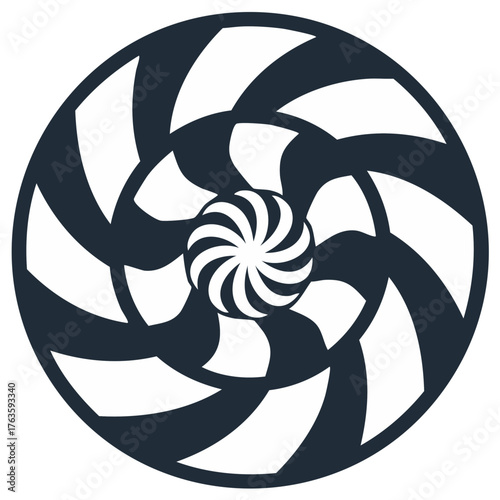 Abstract circular swirling pattern black and white graphic design element hypnotic motion illusion