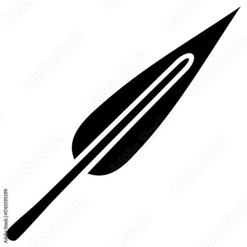 Simple Silhouette of a Quill Pen, Old Writing Tool in Black and White for Design Elements