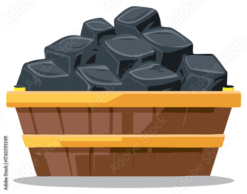 Illustration of a basket overflowing with black coal, depicting energy resources.