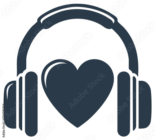 Heart Shaped Headphones Symbol for Music Love and Audio Passion