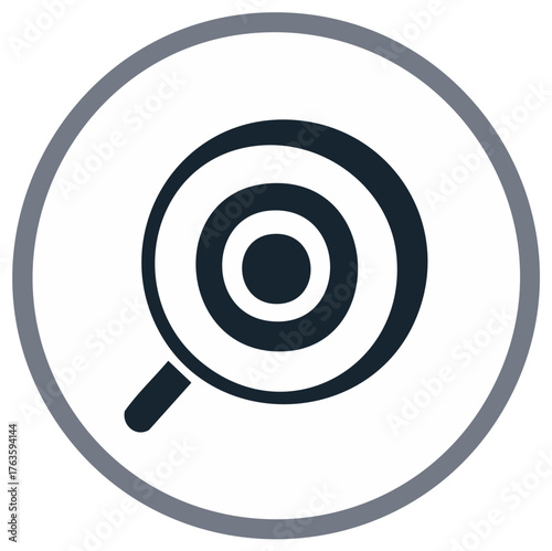 Magnifying glass with target icon representing search focus and accurate discovery