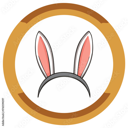Delicate Easter Bunny Ears Headband Adorned with a Golden Circular Frame. Celebration of Spring Festive Season.