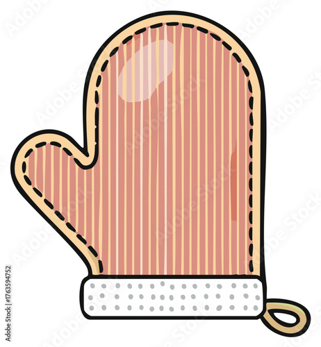 Cartoon illustration of a textured pink oven mitt for cooking and baking with a hanging loop
