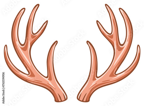 Isolated vector illustration of stylized brown deer or reindeer antlers