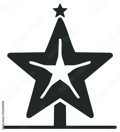 Stylized Christmas Tree Icon with Star Topper Decoration for Holiday Season