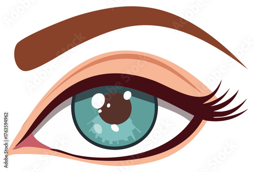 Illustration of a Realistic Eye with Eyelash, Eyebrow, and Pupil, Fashion and Beauty Concept