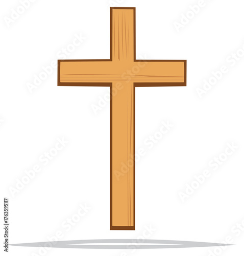 Simple wooden Christian cross religious symbol vector illustration