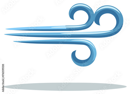 Stylized Wind Illustration with Blue Flowing Lines and Rounded Swirls, Windy Weather Concept Graphic