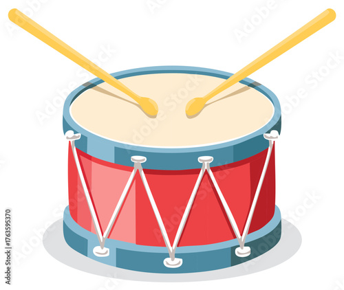 Bright Red Drum with Drumsticks Ready for Percussion